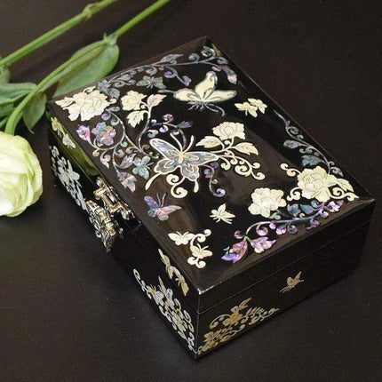 Lustrous Abalone Inlay Jewelry Organizer - Artisan Lacquered Box for Women - Très Elite