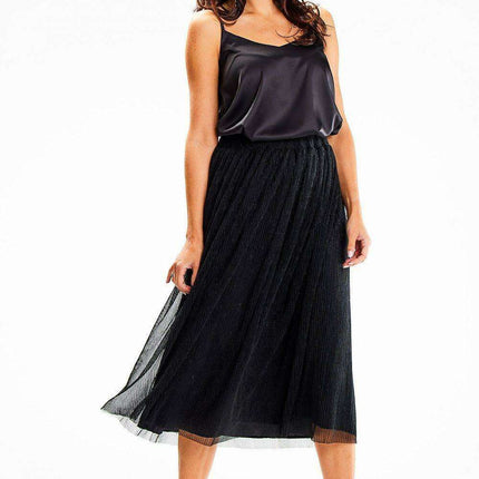 Lustrous Mesh Midi Skirt with Comfortable Elastic Band - Très Elite