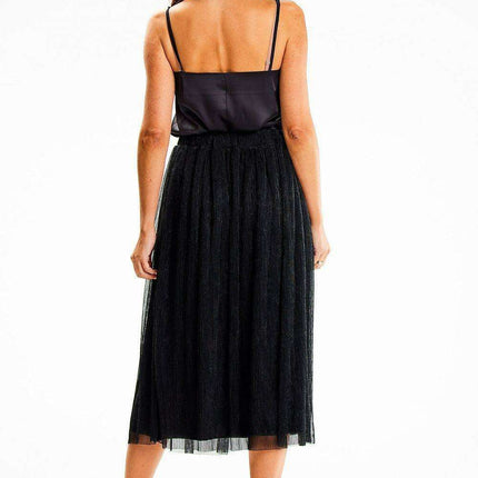 Lustrous Mesh Midi Skirt with Comfortable Elastic Band - Très Elite