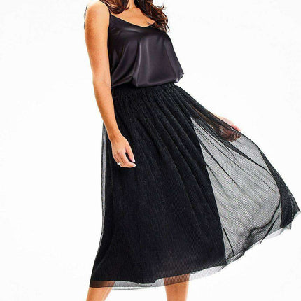 Lustrous Mesh Midi Skirt with Comfortable Elastic Band - Très Elite