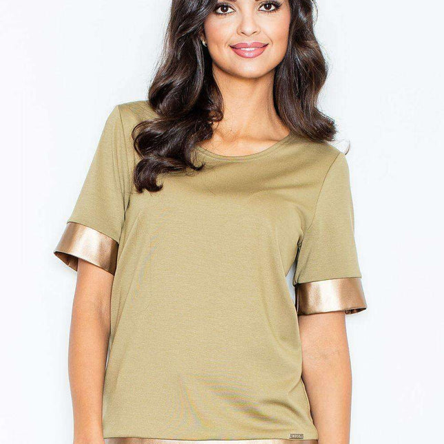 Luxe Gold-Trimmed Knit Blouse by Figl - A Perfect Blend of Comfort and Elegance