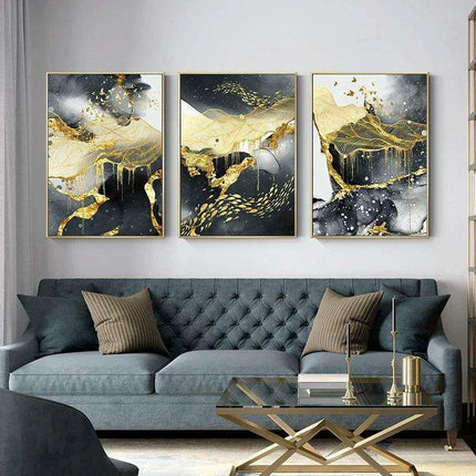 Luxe Golden Marble Canvas Art: Elevate Your Contemporary Home Aesthetic - Très Elite