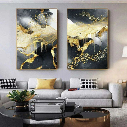 Luxe Golden Marble Canvas Art: Elevate Your Contemporary Home Aesthetic - Très Elite