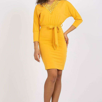 Luxe Lace Accented Everyday Casual Dress With Elegant Trim - Très Elite
