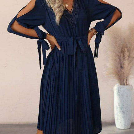 Luxe Lace V-Neck Dress with Stylish Cut-Out Sleeves - Très Elite