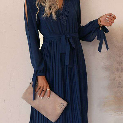 Luxe Lace V-Neck Dress with Stylish Cut-Out Sleeves - Très Elite