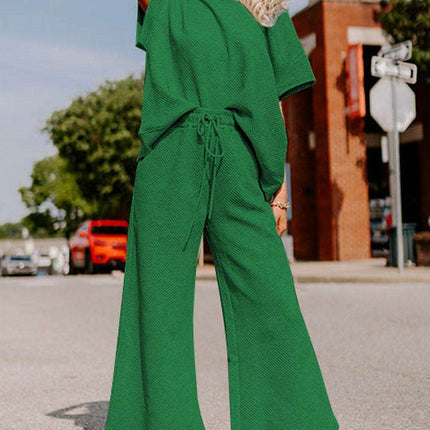 Luxe Olive Green Lounge Set with Oversized Tee and Adjustable Pants