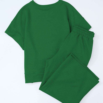 Luxe Olive Green Lounge Set with Oversized Tee and Adjustable Pants