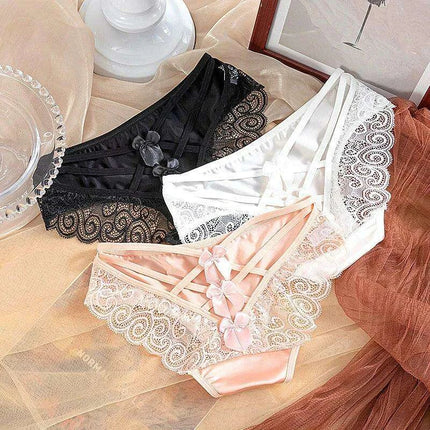 Luxe Satin Lace Hollow Out Sexy Panties for Women - Low Waist Intimates in Solid Colors - Très Elite