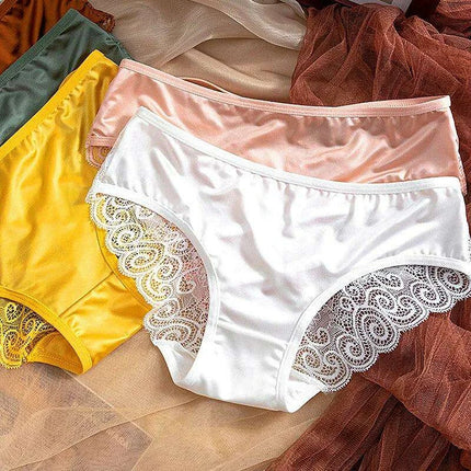 Luxe Satin Lace Hollow Out Sexy Panties for Women - Low Waist Intimates in Solid Colors - Très Elite