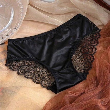 Luxe Satin Lace Hollow Out Sexy Panties for Women - Low Waist Intimates in Solid Colors - Très Elite