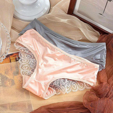 Luxe Satin Lace Hollow Out Sexy Panties for Women - Low Waist Intimates in Solid Colors - Très Elite