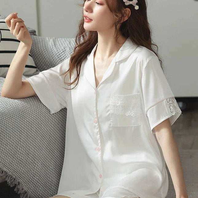 Luxe Satin Lace Pajama Set - Stylish Nightwear for Women
