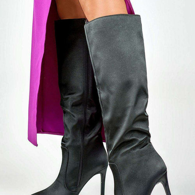 Luxe Satin Stiletto Winter Boots - Chic Elegance for Cold Days