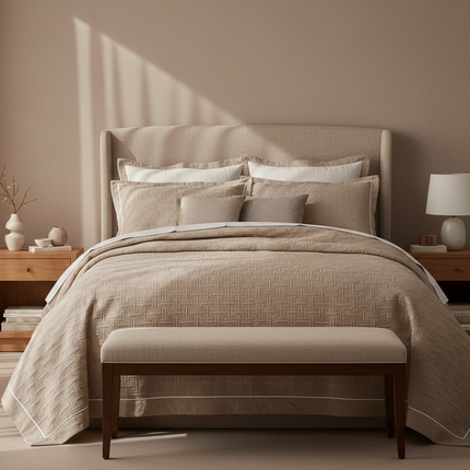 Luxurious 100% Cotton Quilted Plaid Bed Cover - Multi-Functional Euro Comfort Topper - Très Elite