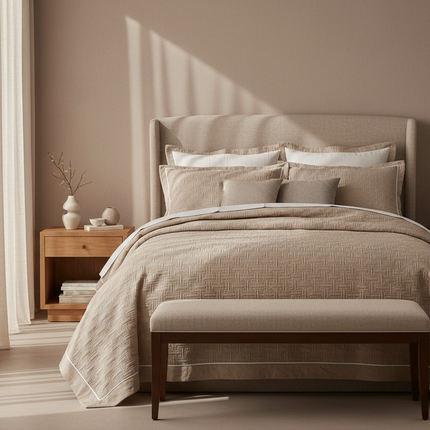 Luxurious 100% Cotton Quilted Plaid Bed Cover - Multi-Functional Euro Comfort Topper - Très Elite