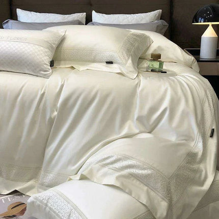 Luxurious 1000TC Egyptian Cotton Embroidered Bed Linen Set - Includes Duvet Cover, Sheet & Pillowcases for King & Queen Sizes - Très Elite