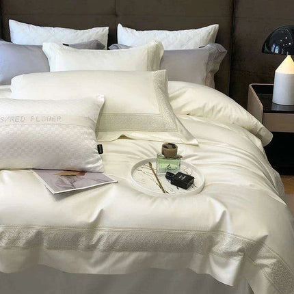 Luxurious 1000TC Egyptian Cotton Embroidered Bed Linen Set - Includes Duvet Cover, Sheet & Pillowcases for King & Queen Sizes - Très Elite