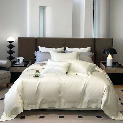 Luxurious 1000TC Egyptian Cotton Embroidered Bed Linen Set - Includes Duvet Cover, Sheet & Pillowcases for King & Queen Sizes - Très Elite