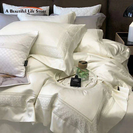 Luxurious 1000TC Egyptian Cotton Embroidered Bed Linen Set - Includes Duvet Cover, Sheet & Pillowcases for King & Queen Sizes - Très Elite