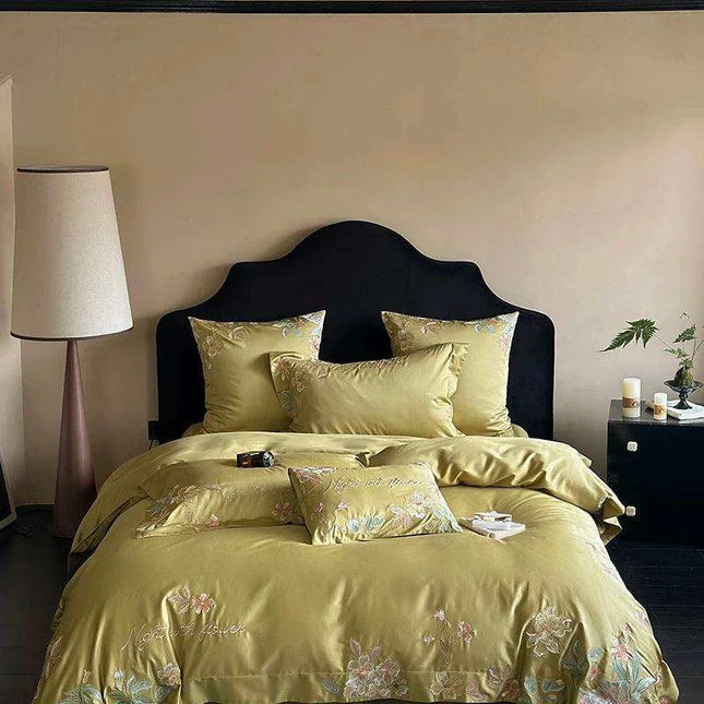 Luxurious 1000TC Egyptian Cotton Floral Embroidery Bedding Set with Sheets & Pillowcases - Available in Full, Queen, King Sizes