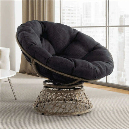 Luxurious 360° Swivel Wicker Papasan Chair with Plush Cushion and Metal Frame - Très Elite