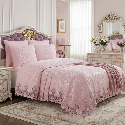 Elegant 6-Piece Powder Bedding Set with Lace Detailing from Dubai