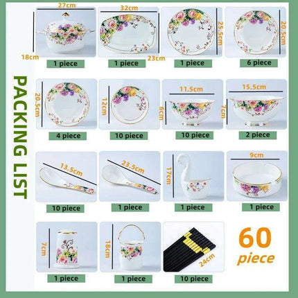 Luxurious 60-Piece European Bone China Dinnerware Set with Complete Cutlery - Très Elite