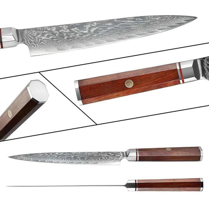 Luxurious 7-Piece Damascus Steel Knife Set with Artisan Rosewood Handles - Très Elite