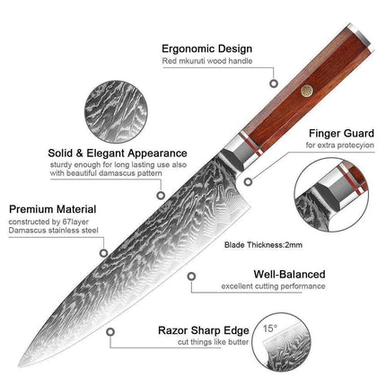 Luxurious 7-Piece Damascus Steel Knife Set with Artisan Rosewood Handles - Très Elite