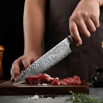 Luxurious 7-Piece Damascus Steel Knife Set with Artisan Rosewood Handles - Très Elite