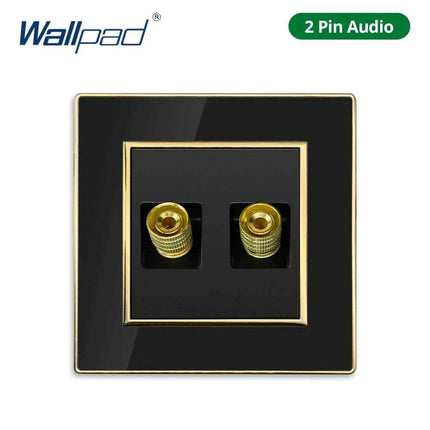 Luxurious Black Acrylic Switch Panel with Gold Accents & Universal Sockets - 220V, Multi-Gang, Modern Design - Illuminated Control Panel with USB Charging Feature..