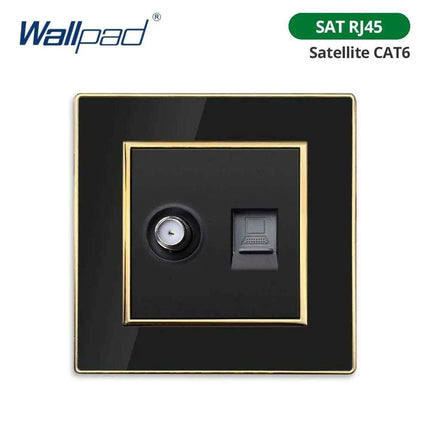 Luxurious Black Acrylic Switch Panel with Gold Accents & Universal Sockets - 220V, Multi-Gang, Modern Design - Illuminated Control Panel with USB Charging Feature..