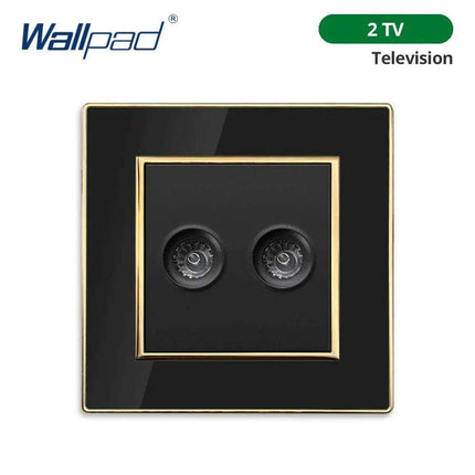 Luxurious Black Acrylic Switch Panel with Gold Accents & Universal Sockets - 220V, Multi-Gang, Modern Design - Illuminated Control Panel with USB Charging Feature..
