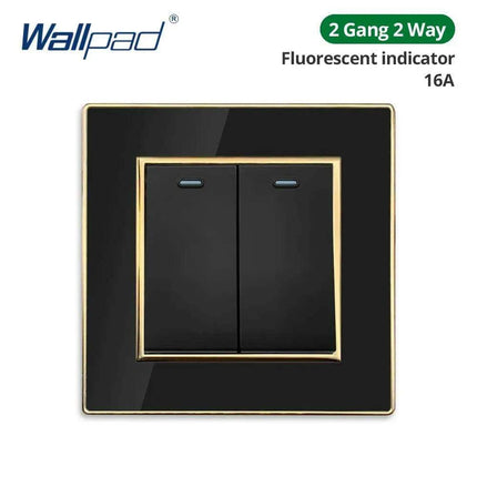 Luxurious Black Acrylic Switch Panel with Gold Accents & Universal Sockets - 220V, Multi-Gang, Modern Design - Illuminated Control Panel with USB Charging Feature..