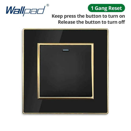 Luxurious Black Acrylic Switch Panel with Gold Accents & Universal Sockets - 220V, Multi-Gang, Modern Design - Illuminated Control Panel with USB Charging Feature..