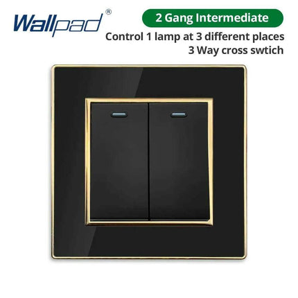 Luxurious Black Acrylic Switch Panel with Gold Accents & Universal Sockets - 220V, Multi-Gang, Modern Design - Illuminated Control Panel with USB Charging Feature..