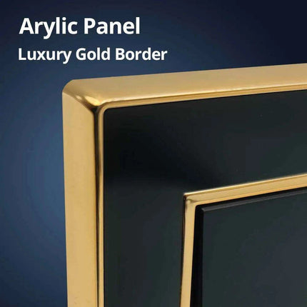 Luxurious Black Acrylic Switch Panel with Gold Accents & Universal Sockets - 220V, Multi-Gang, Modern Design - Illuminated Control Panel with USB Charging Feature - Très Elite
