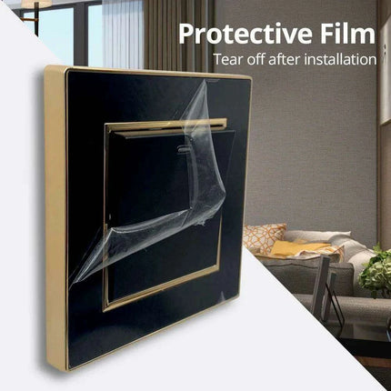 Luxurious Black Acrylic Switch Panel with Gold Accents & Universal Sockets - 220V, Multi-Gang, Modern Design - Illuminated Control Panel with USB Charging Feature - Très Elite
