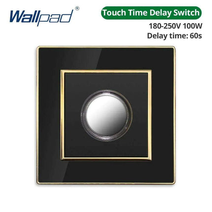 Luxurious Black Acrylic Switch Panel with Gold Accents & Universal Sockets - 220V, Multi-Gang, Modern Design - Illuminated Control Panel with USB Charging Feature..