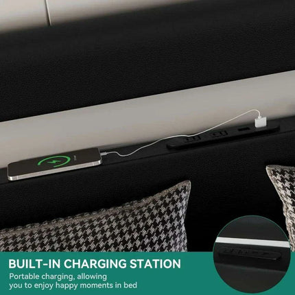 Luxurious Black King Size Bed Frame with Customizable PU Leather Headboard - No Box Spring Needed- Très Elite- Très Elite