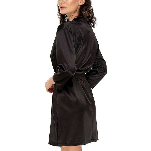Luxurious Black Satin Tie-Up Robe - Très Elite