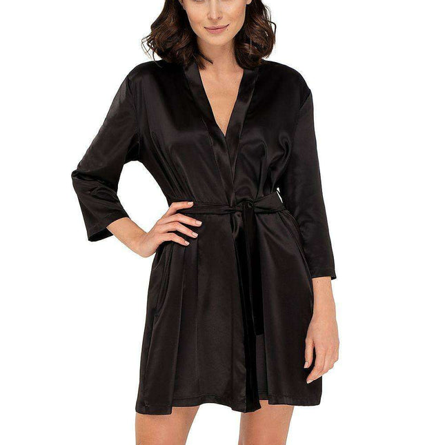 Luxurious Black Satin Tie-Up Robe - Très Elite