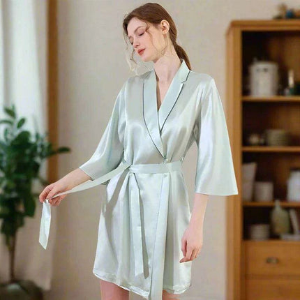 Luxurious Blue Mulberry Silk Robe and Gown Set for Women..
