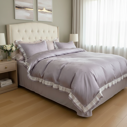 Luxurious Blush Lyocell Silky Princess Bedding Ensemble with Jacquard Ruffles - Très Elite
