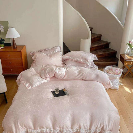 Luxurious Blush Lyocell Silky Princess Bedding Ensemble with Jacquard Ruffles - Très Elite
