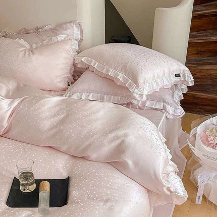 Luxurious Blush Lyocell Silky Princess Bedding Ensemble with Jacquard Ruffles - Très Elite