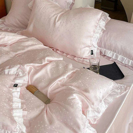 Luxurious Blush Lyocell Silky Princess Bedding Ensemble with Jacquard Ruffles - Très Elite