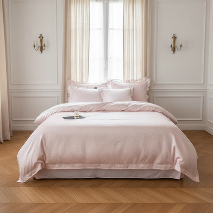 Luxurious Blush Lyocell Silky Princess Bedding Ensemble with Jacquard Ruffles - Très Elite