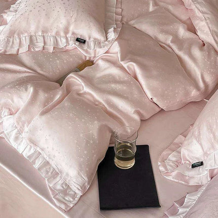Luxurious Blush Lyocell Silky Princess Bedding Ensemble with Jacquard Ruffles - Très Elite
